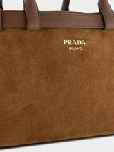 Prada Brown Suede Buckle Small Handbag with Leather Belt Detail