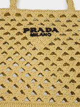 Prada Natural Crochet Tote Bag with Embroidered Logo