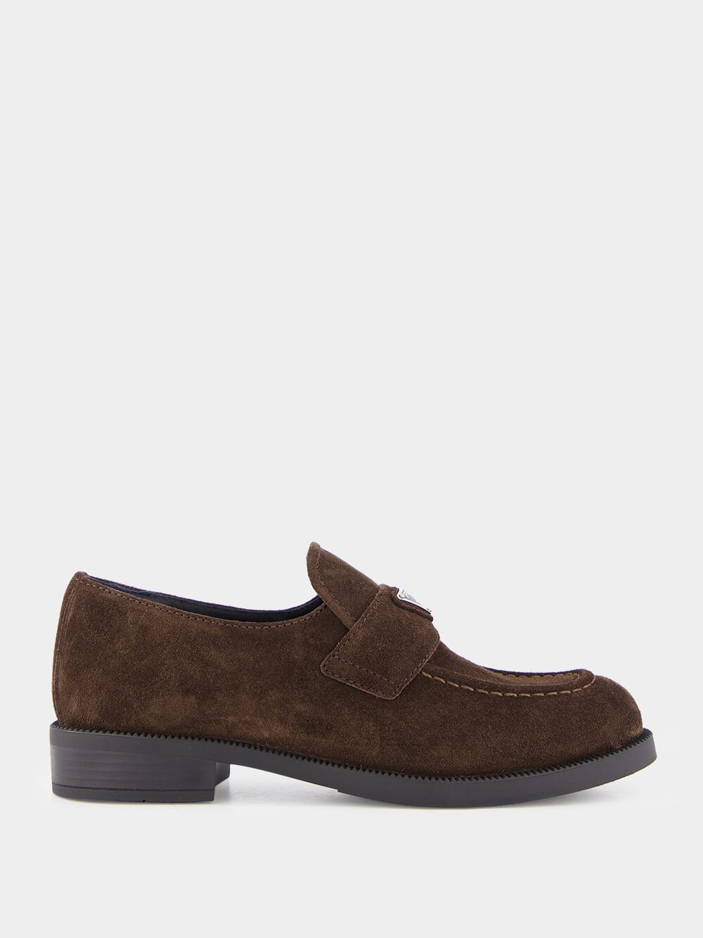 Brown Triangle-Logo Suede Loafers