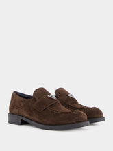 Prada Brown Triangle-Logo Suede Loafers