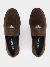 Prada Brown Triangle-Logo Suede Loafers