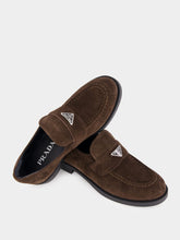Prada Brown Triangle-Logo Suede Loafers