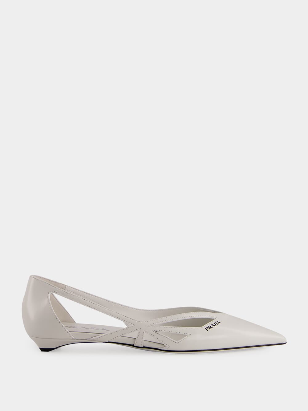 White Brushed Leather Cut-Out Ballerinas