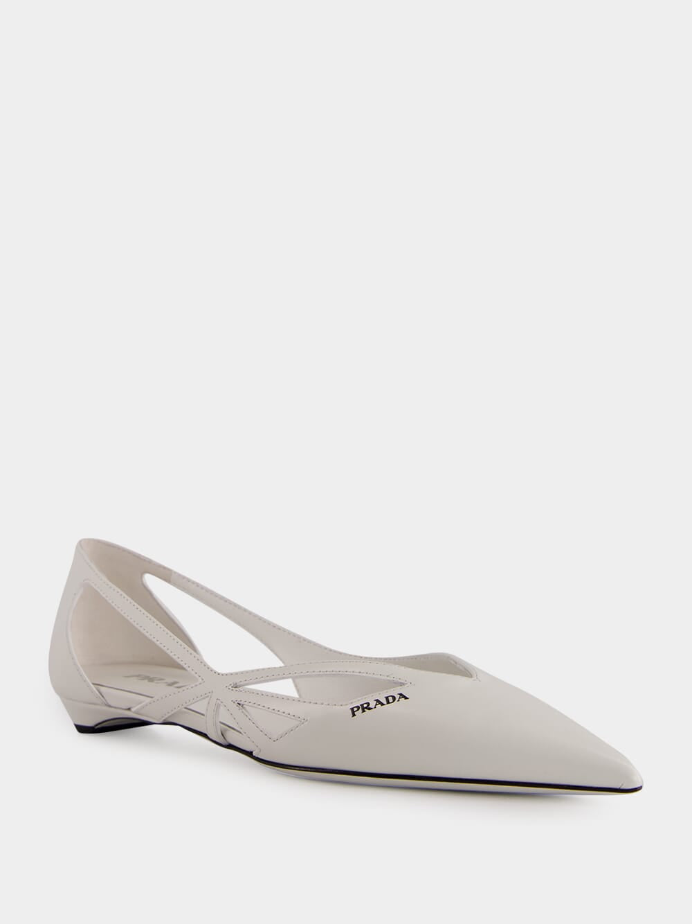 White Brushed Leather Cut-Out Ballerinas