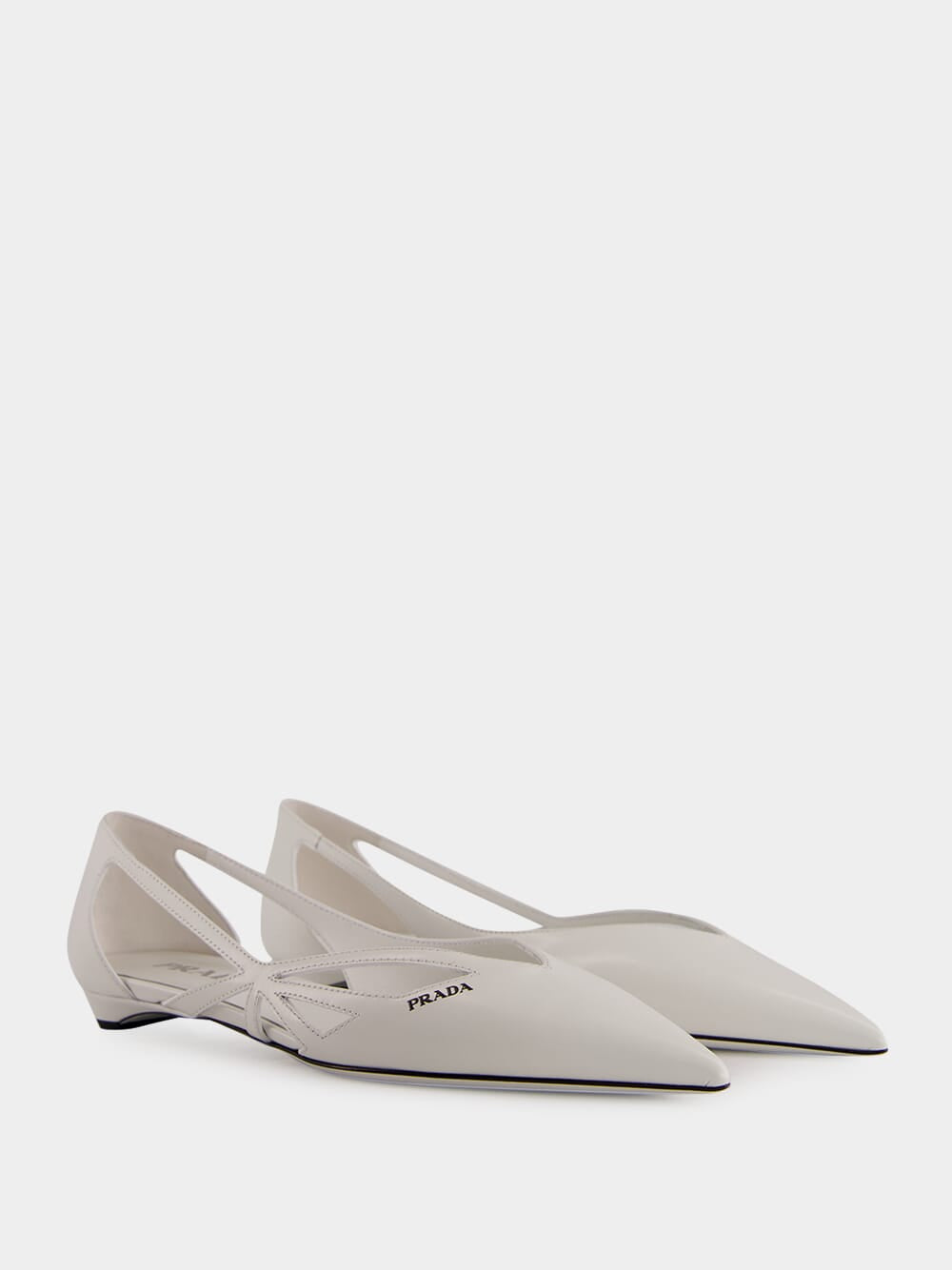 White Brushed Leather Cut-Out Ballerinas