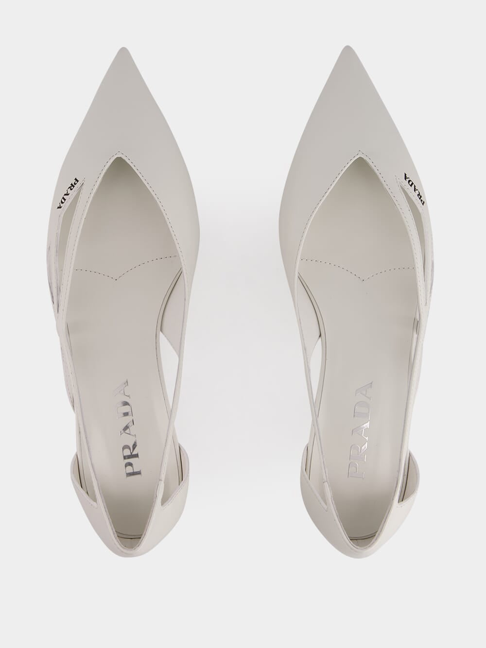 White Brushed Leather Cut-Out Ballerinas