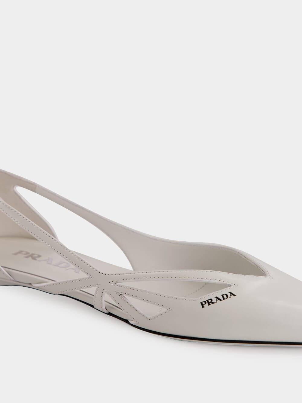 White Brushed Leather Cut-Out Ballerinas