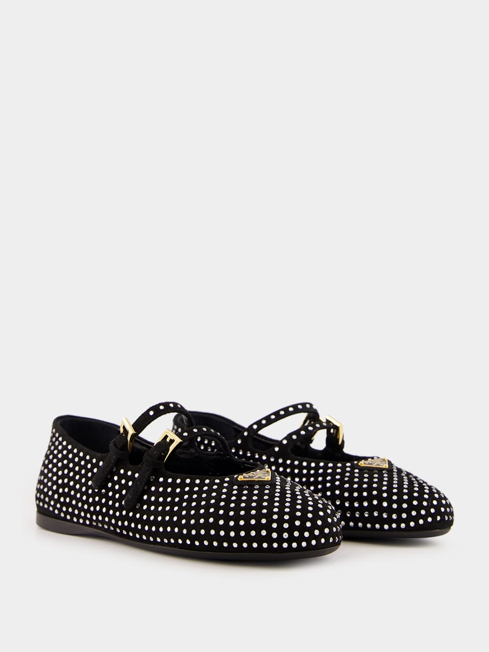 Black Suede Crystal Ballerinas