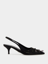 Prada Black Embroidered Satin Slingback Pumps