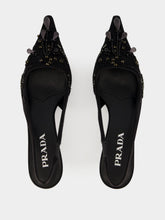 Prada Black Embroidered Satin Slingback Pumps