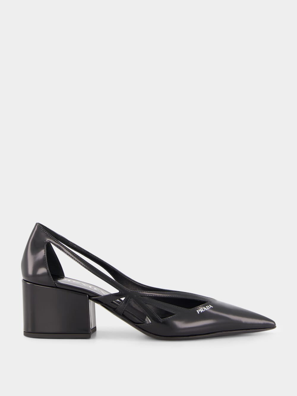 Black Brushed Leather Cut-Out Pumps