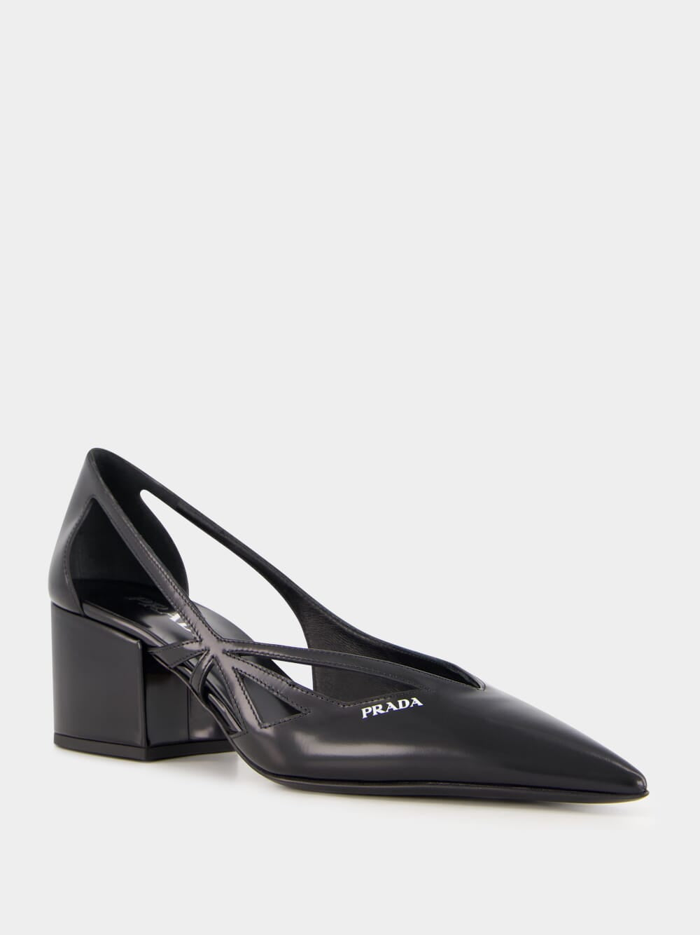 Black Brushed Leather Cut-Out Pumps