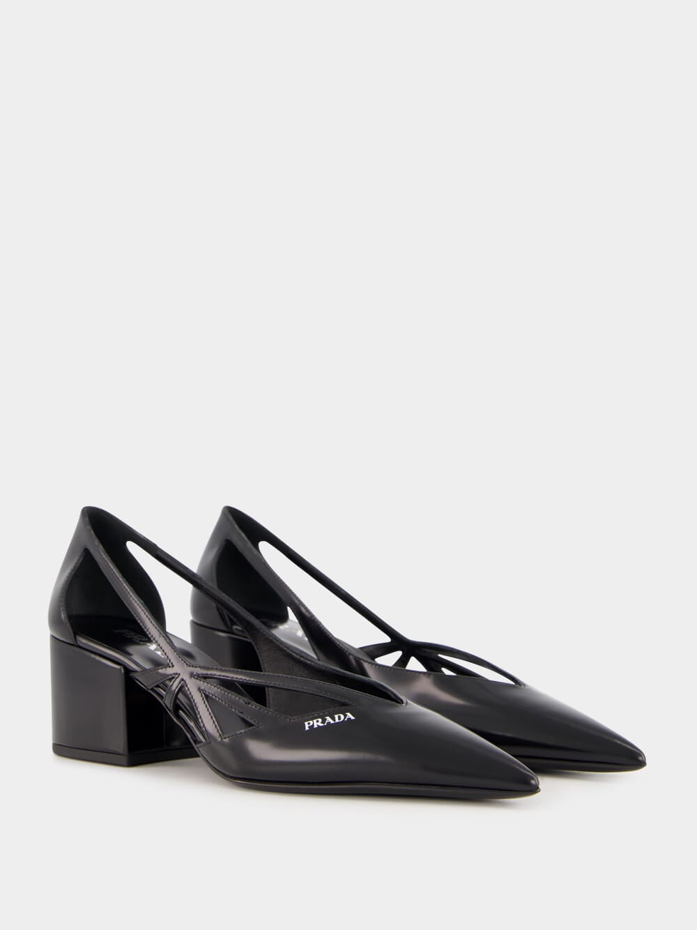 Black Brushed Leather Cut-Out Pumps