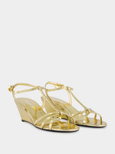 Prada Platine Gold Leather Wedge Sandals