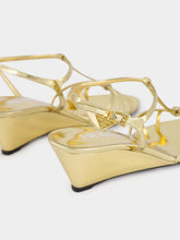 Prada Platine Gold Leather Wedge Sandals