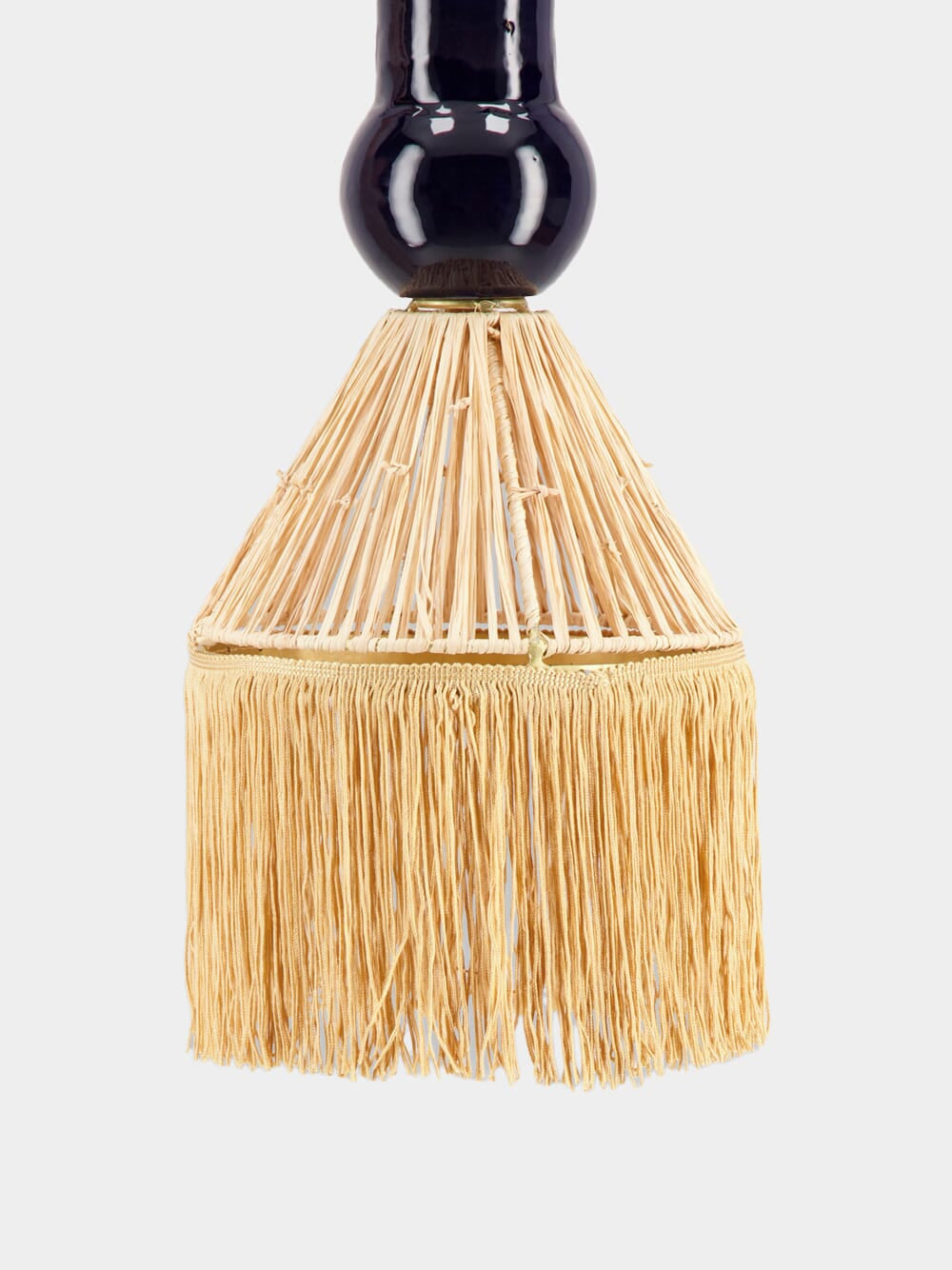 Kein Blue Georgette Raffia and Fringes Pendant Light