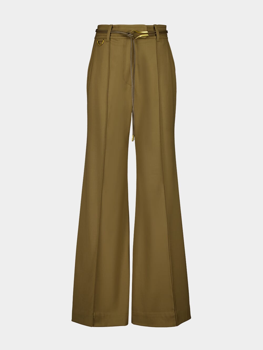 Olive Green Crush Tailored Wide Flare Pants