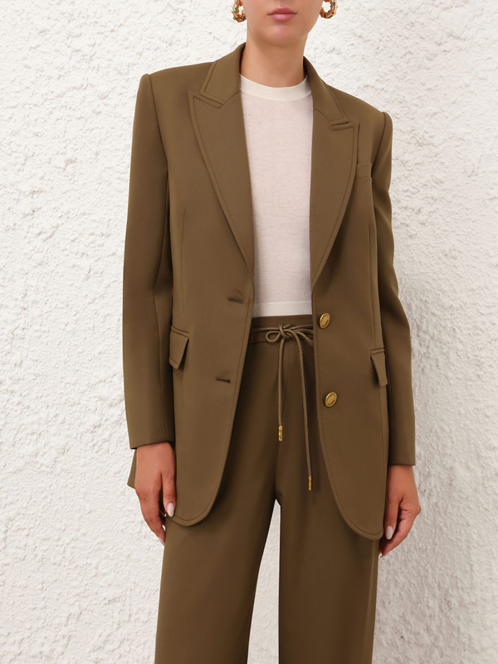 Olive Green Crush Single Breasted Jacket