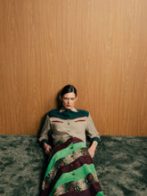 Paula Madeline Multi Stripes Patchwork Leather Pencil Skirt
