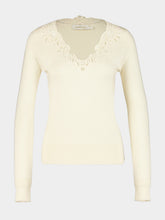 Zimmermann Cream Clash Merino Wool Lace V-Neck Top