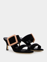 Manolo Blahnik Gable Suede Buckle Open-Toe 70mm Mules