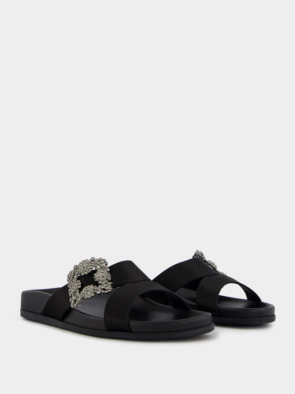 Chilanghi Black Satin Jewel Buckle Mules