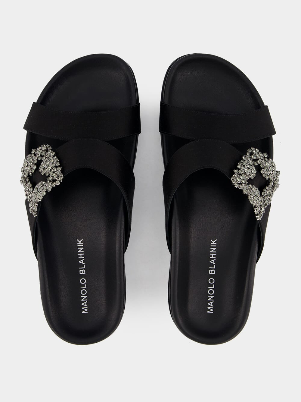 Chilanghi Black Satin Jewel Buckle Mules