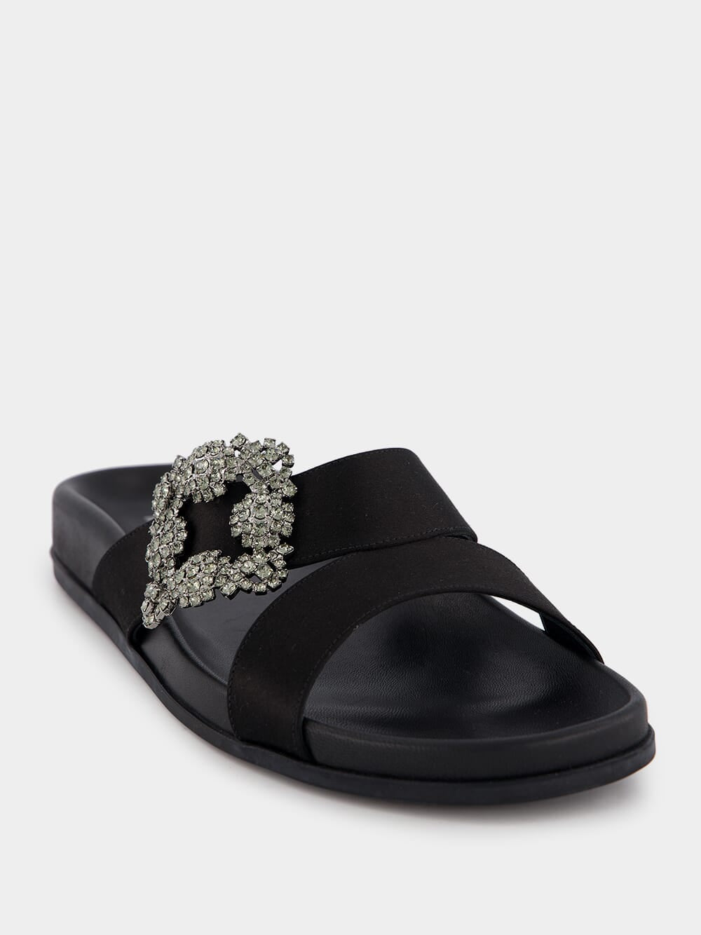 Chilanghi Black Satin Jewel Buckle Mules