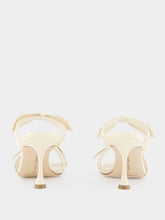 Manolo Blahnik Lollo Cream Nappa Leather Bow Detail 70mm Mules