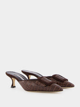 Manolo Blahnik Maysalebi Brown Calf Leather Buckle Detail Mules