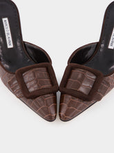 Manolo Blahnik Maysalebi Brown Calf Leather Buckle Detail Mules