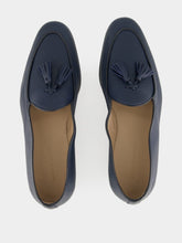 Manolo Blahnik Lennox Navy Blue Leather Tassel Loafers