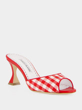 Manolo Blahnik Red Gingham Jadara 70 Heeled Mules