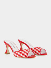 Manolo Blahnik Red Gingham Jadara 70 Heeled Mules