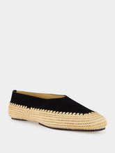 Gabriela Hearst Black Suede and Natural Raffia Strength Flat Shoe
