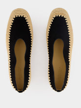 Gabriela Hearst Black Suede and Natural Raffia Strength Flat Shoe
