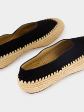 Gabriela Hearst Black Suede and Natural Raffia Strength Flat Shoe