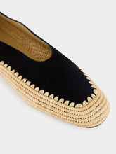 Gabriela Hearst Black Suede and Natural Raffia Strength Flat Shoe