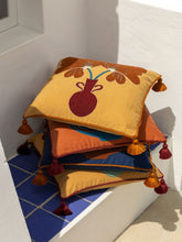 House of Capricorn Teles Mustard Cotton Linen and Chenille Embroidered Cushion
