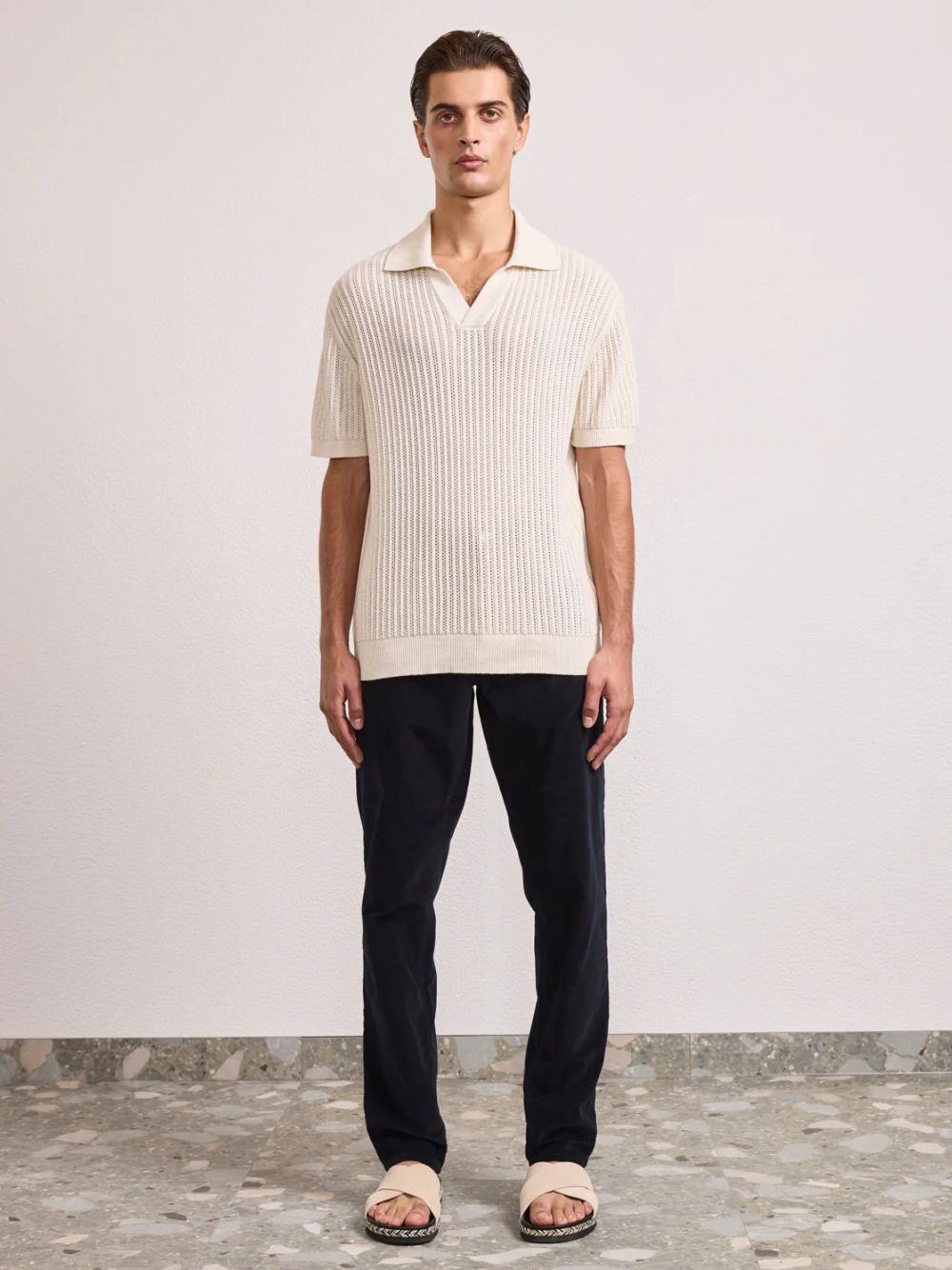 Ivory Chain Stitch Knit Polo