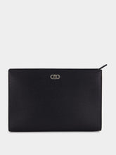 Ferragamo Black Gancini Calf Leather Pouch