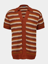 Frescobol Carioca Brown V-Neck Pinto Crochet Cotton Shirt