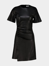 Rabanne Black Short Gathered Dress in Lambskin