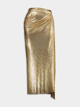 Rabanne Long Gold Gathered Mesh Skirt