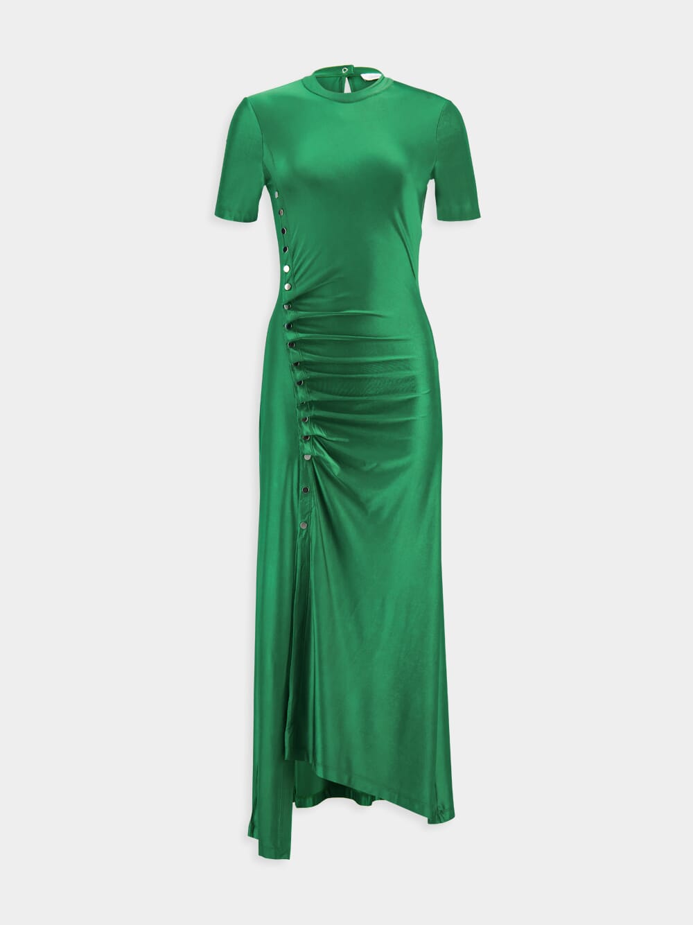 Green Long Gathered Jersey Dress