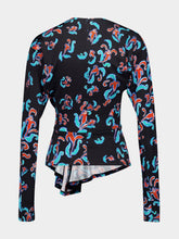Rabanne Printed Long-Sleeve Blouse with Knot Detail