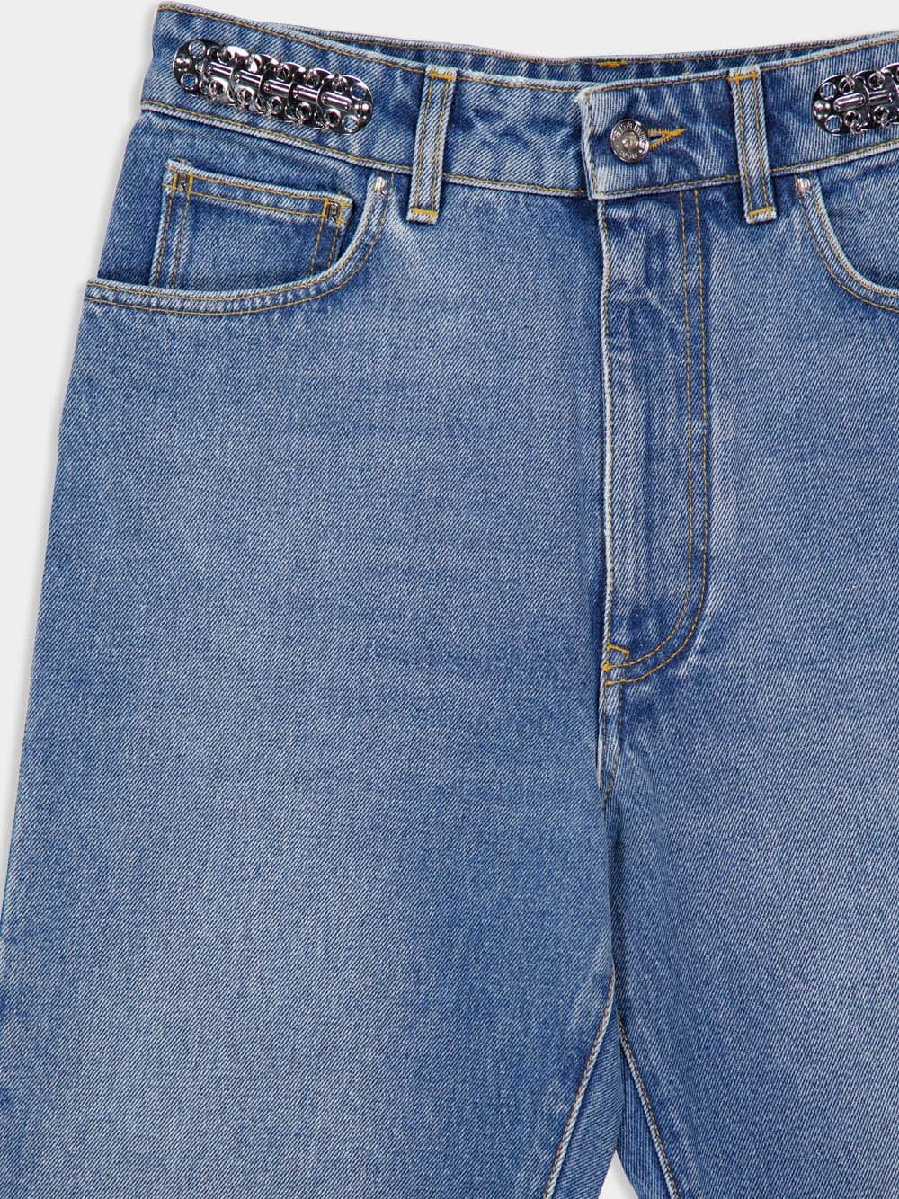 Blue High-Waist Straight Jeans