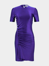 Rabanne Purple Draped Mini Dress with Snap Detailing