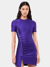 Rabanne Purple Draped Mini Dress with Snap Detailing