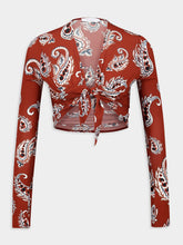 Rabanne Paisley Print Long-Sleeve Crop Top